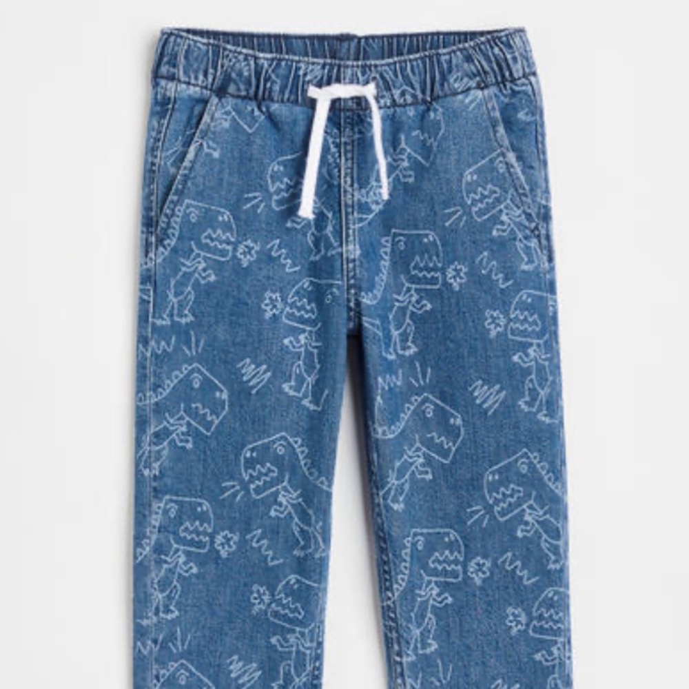 H&M Kids Relaxed Fit Denim Dinosaur Print Joggers